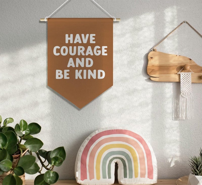 DSHFG Be Kind Kids Room Nursery Classroom Toddler Room Playroom Decor, Motivational Kindness Wall Art Decor Hanger, Have Courage and Be Kind Banner Pennant Canvas, 15x11in - Image 3